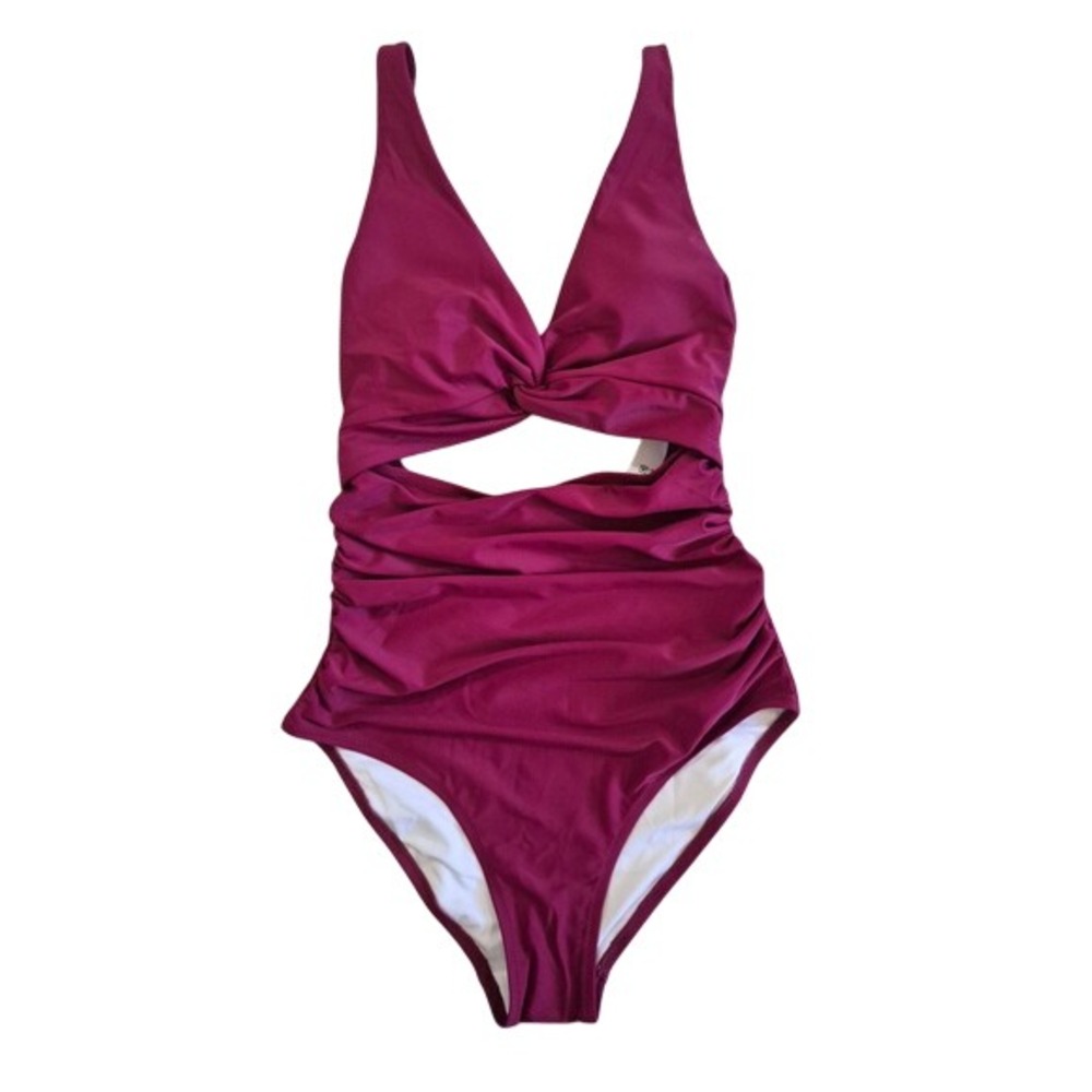 Charmo Magenta Ruched Cutout One Piece Swimsuit‎ Twist Front UPF 50 Size Small